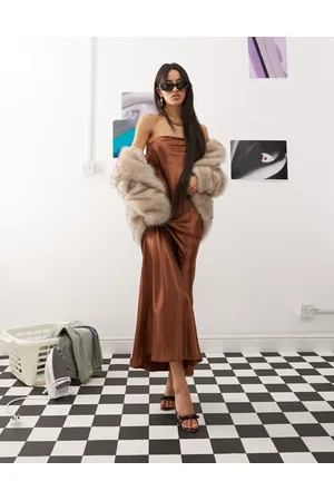 Princess Polly Satin bandeau cowl tie back maxi dress in