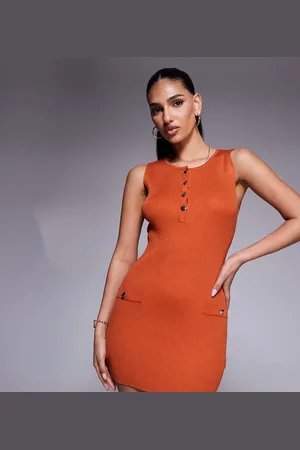 Kaiia Exclusive knitted button front pocket detail sleeveless mini dress in -Red