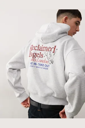 Reclaimed Unisex boxy hoodie with back graphic print in grey marl
