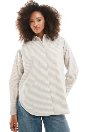 JJXX Jamie oversized shirt in cream stripe-White