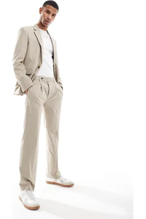 ASOS Straight leg suit pants in neutral tonal puppytooth