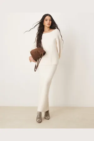 Gina Tricot Chunky rib knitted sweater with tie back bow detail in (part of a set)-White