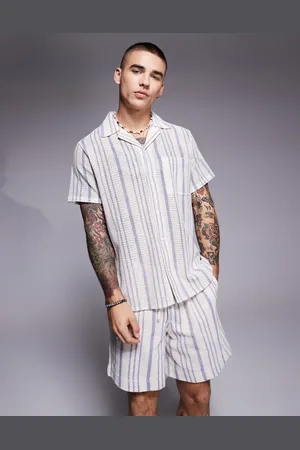 South Beach Short sleeve beach shirt in cream blue stripe (part of a set)