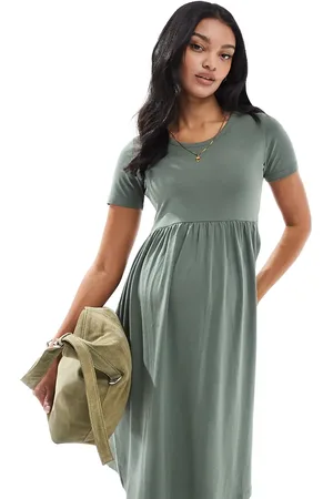 Mama;licious Mamalicious Maternity mini smock t-shirt dress in khaki-Green