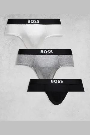 HUGO BOSS BOSS Bodywear 3 pack front icon logo hipster briefs in black, white and grey
