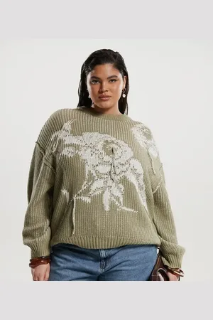 ASOS ASOS DESIGN Curve knitted rose printed oversized crew neck jumper in -Green
