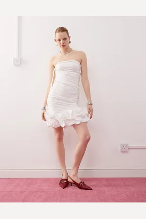 Amy Lynn Tie shoulder ruched mini dress with 3D hem in