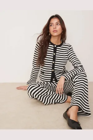 New Look Knitted stripe cardigan in black (part of a set)