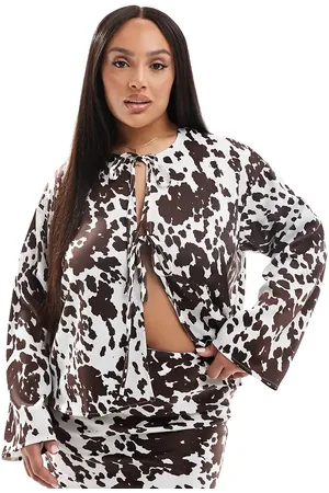 Pieces® Pieces Curve long sleeve tie front top in -Multi