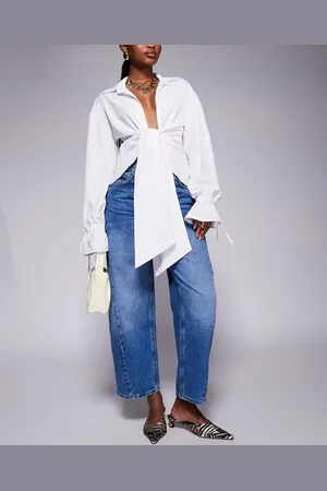 River Island Barrel jeans in midwash blue