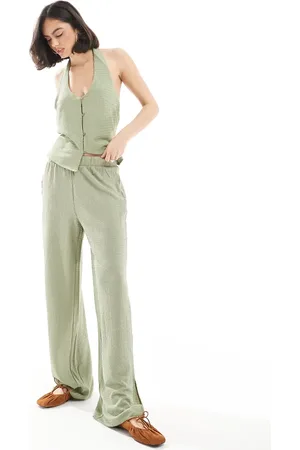 VERO MODA Textured jersey split leg pants in green (part of a set)