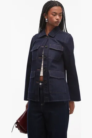 ARKET Denim shacket with contrast thread front patch pockets in -Navy