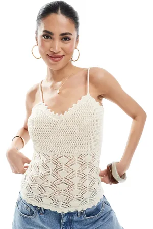 VERO MODA Crochet cami top in cream (part of a set)-White