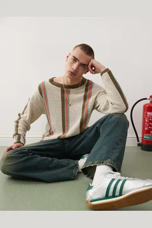 COLLUSION Crochet stripe polo jumper in