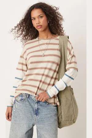 Free People Striped oversized long sleeve t-shirt in neutral