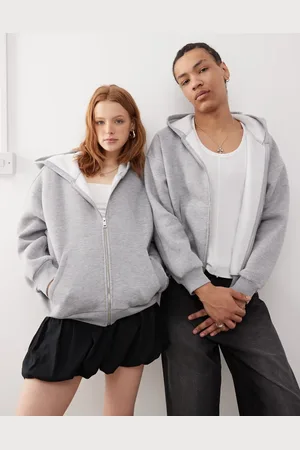 Reclaimed Unisex cropped boxy zip through hoodie in marl
