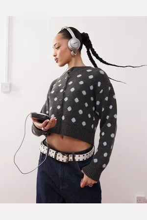 COLLUSION Knitted polka dot cardigan-Grey