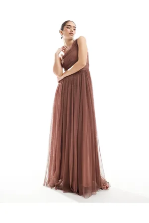 Lace & Beads Bridesmaid one shoulder tulle maxi dress in