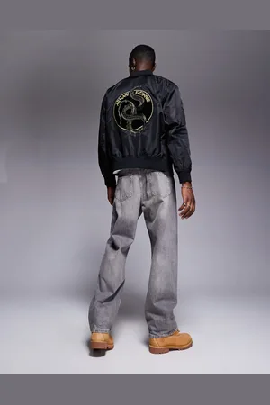 Armani Exchange Reversible lunar capsule snake bomber jacket in black and red