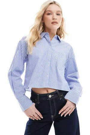JJXX Oversized cropped shirt in navy stripe