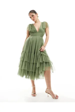 Lace & Beads Bridesmaid Madison midi dress in -Green