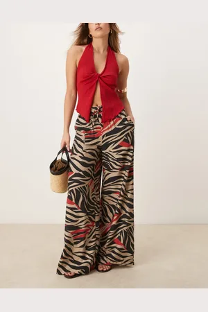 JDY Pull on wide leg pants with zebra print
