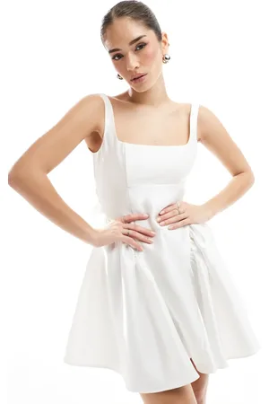 Six Stories Bridal bow back square neck mini dress in -White