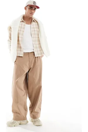 ASOS Oversized baggy canvas pants with knee panels in -Neutral