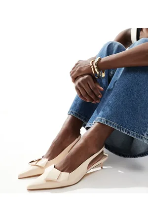 London Rebel Bow detail slingback kitten heels in patent -White