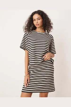 VILA Crochet knit short sleeve t-shirt in black and white (part of a set)