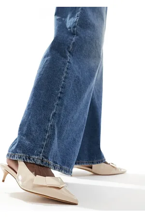 London Rebel Bow detail slingback kitten heels in patent -White