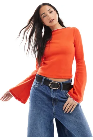 ASOS Wide sleeve scallop detail top in