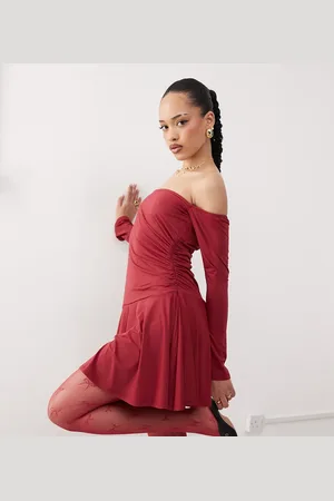 Labelrail X Jennifer McKing slinky ruffle off-shoulder mini dress in -Red