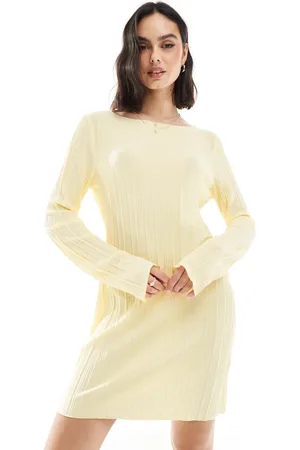 VERO MODA Plisse mini dress with fluted sleeve in -Yellow