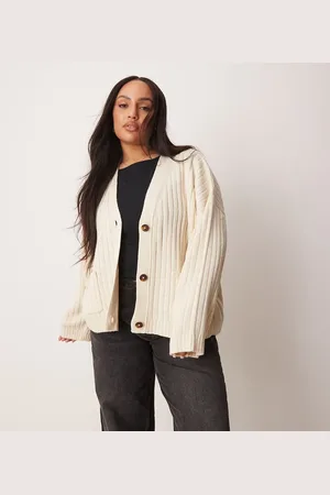 ASOS ASOS DESIGN Curve boxy longline cardigan in rib in -White