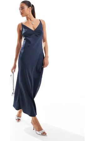 ASOS Lace trim midi cami slip dress in steel blue