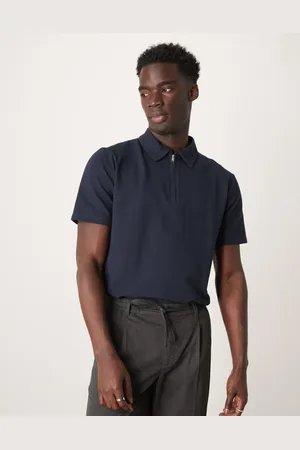 SELECTED Half zip seersucker polo shirt in navy
