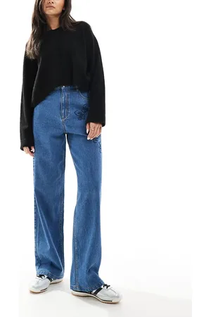 Miss Selfridge Embroidered floral baggy jeans in
