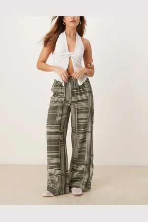 JDY Pull on wide leg pants with abstract stripes in green
