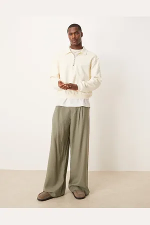 ASOS Loose leg smart pants with double stitch down pleat in -Green
