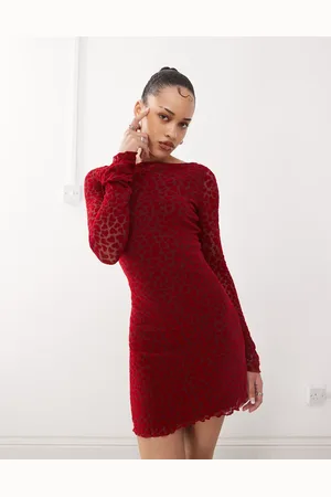 Motel Sevila flared sleeve flocked heart mini dress in