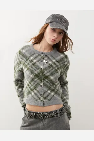 COLLUSION Fluffy knitted shrunken cardigan in check