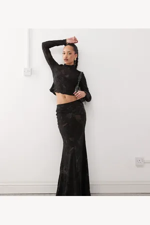Labelrail X Jennifer McKing distressed jersey maxi fishtail skirt in (part of a set)