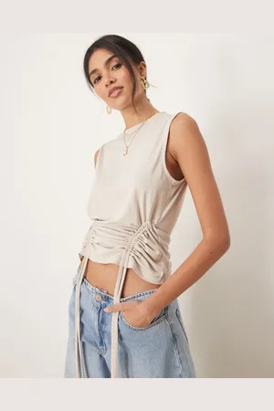 ASOS Drawstring cupro sleeveless singlet in -Neutral