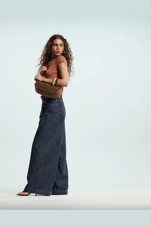 Wrangler Denim pleated wide leg pants in dark blue (part of a set)