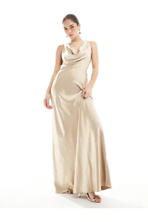 Six Stories Bridesmaid cowl front satin maxi dress in gold