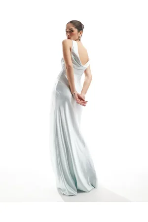 Six Stories Bridesmaid cowl back satin maxi dress in