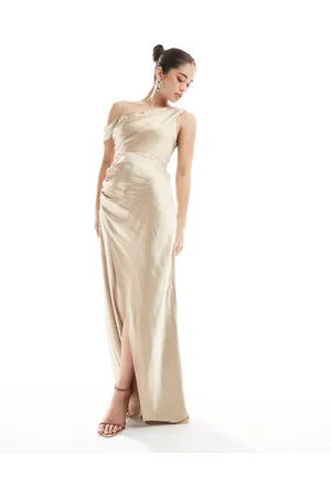 Six Stories Bridesmaid asymmetric cowl maxi dress in gold