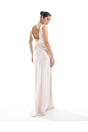 Six Stories Bridesmaid cowl back satin maxi dress in