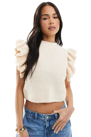 Miss Selfridge Frill knitted tank in -White